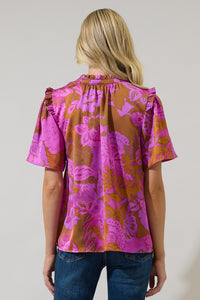 Lorian Floral Mei Split Neck Satin Top