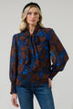 Lebanon Floral Etienne Tie Neck Long Sleeve Blouse