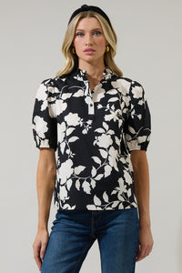 Mableton Floral Miraya Mock Neck Poplin Top