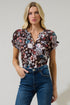 Journee Floral Jemma Ruffle Split Neck Top