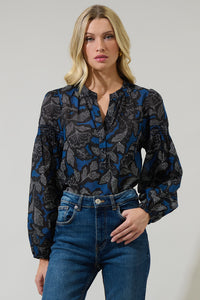 Aurina Floral Jamille Split Neck Poplin Top