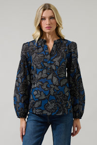 Aurina Floral Jamille Split Neck Poplin Top