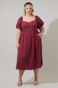 Arvada Plaid Alessi Puff Sleeve Midi Dress Curve