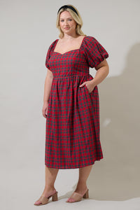 Arvada Plaid Alessi Puff Sleeve Midi Dress Curve