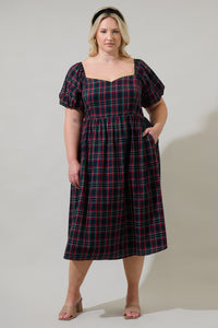 Arvada Plaid Alessi Puff Sleeve Midi Dress Curve