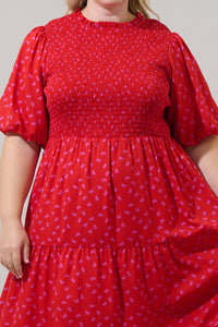 Tayla Bow Frazier Smocked Tiered Midi Dress Curve