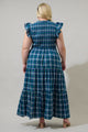 Buckley Plaid Sunfire Smocked Bodice Tiered Midi Dress Curve