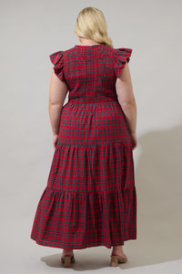 Arvada Plaid Sunfire Smocked Bodice Tiered Midi Dress Curve