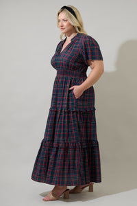 Miley Plaid Palmer Poplin Tiered Maxi Dress Curve