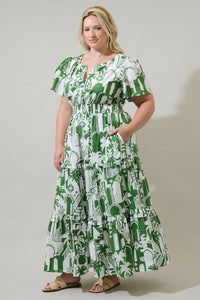 Nala City Palmer Poplin Tiered Maxi Dress Curve