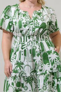 Nala City Palmer Poplin Tiered Maxi Dress Curve