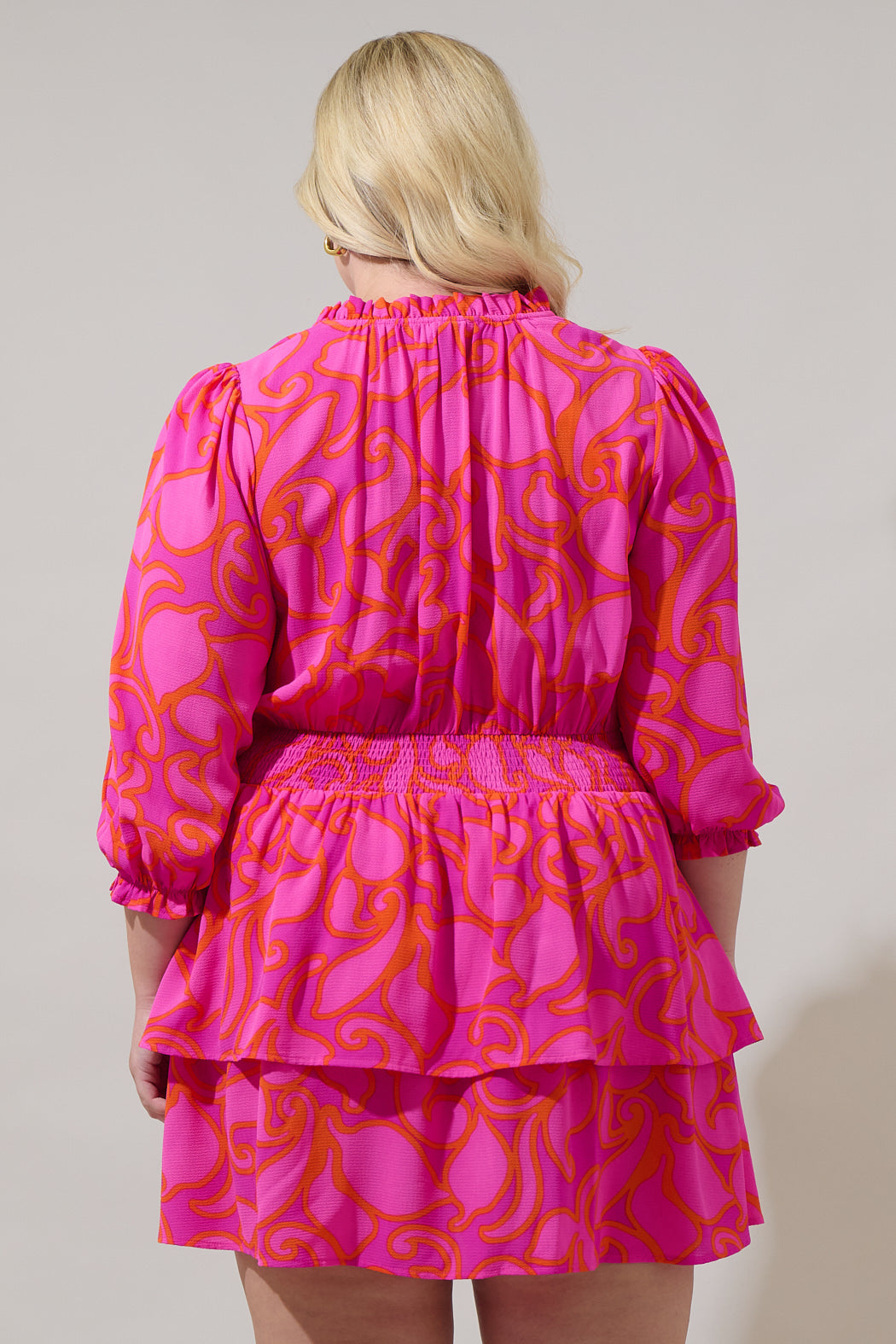 Inara Floral Starla Smocked Tiered Mini Dress Curve MAGENTA-MUL / 2X by Sugarlips Inara Floral Starla Smocked Tiered Mini Dress Curve MAGENTA-MUL / 2X by Sugarlips