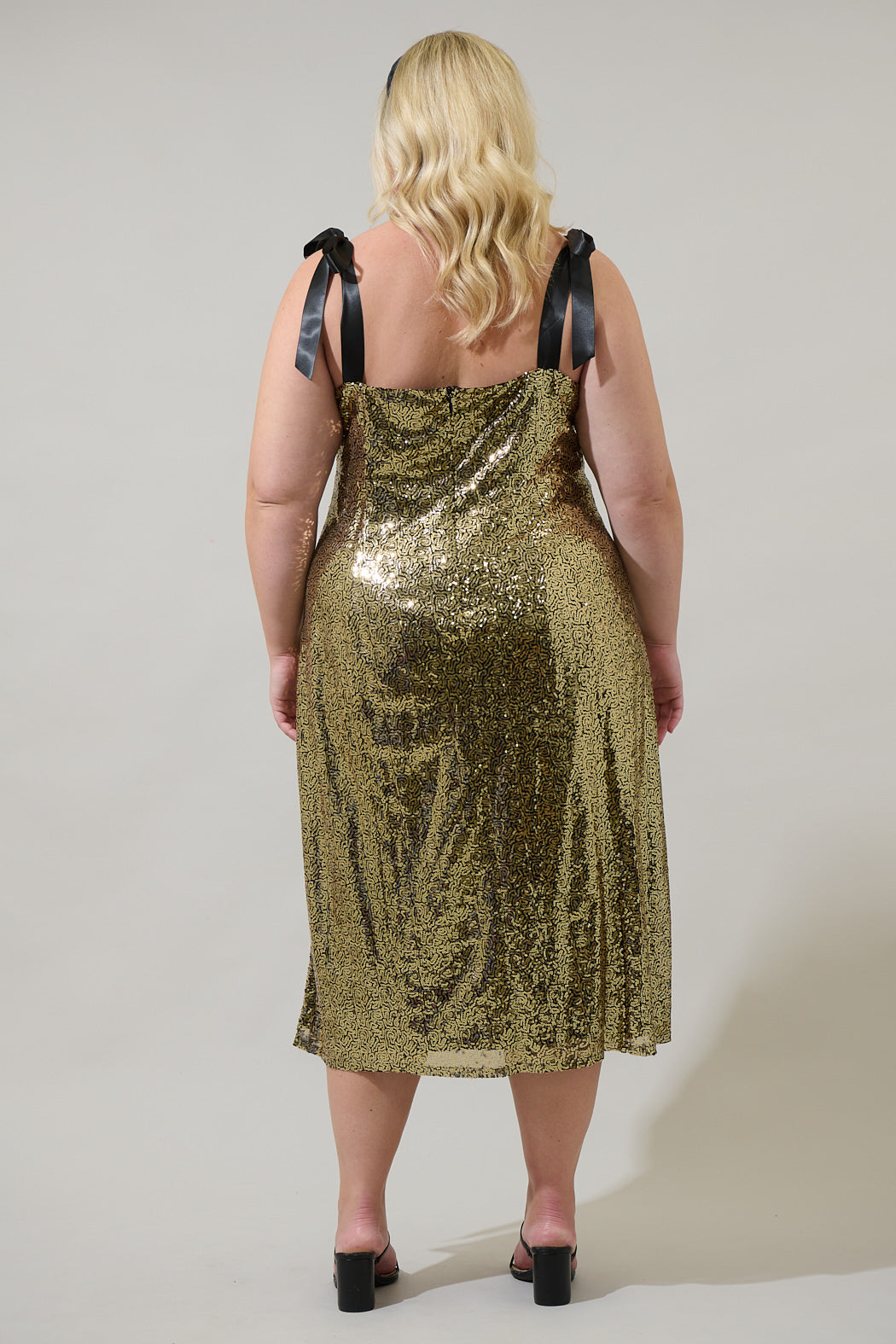 Adelisa Sequin Tie Strap Midi Dress in Gold Adelisa Sequin Tie Strap Midi Dress in Gold