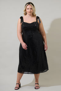 Adelisa Sequin Tie Strap Midi Dress Curve