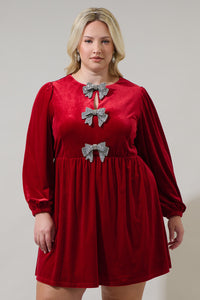 Sugarlips Plus Long Sleeve Bow Velvet Mini Dress, Womens, 2X, Red Sugarlips Plus Long Sleeve Bow Velvet Mini Dress, Womens, 2X, Red