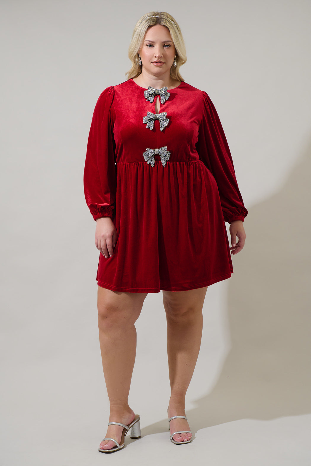 sugarlips glow bow velvet crew neck long sleeve mini dress Sugarlips Glow Bow Velvet Crew Neck Long Sleeve Mini Dress