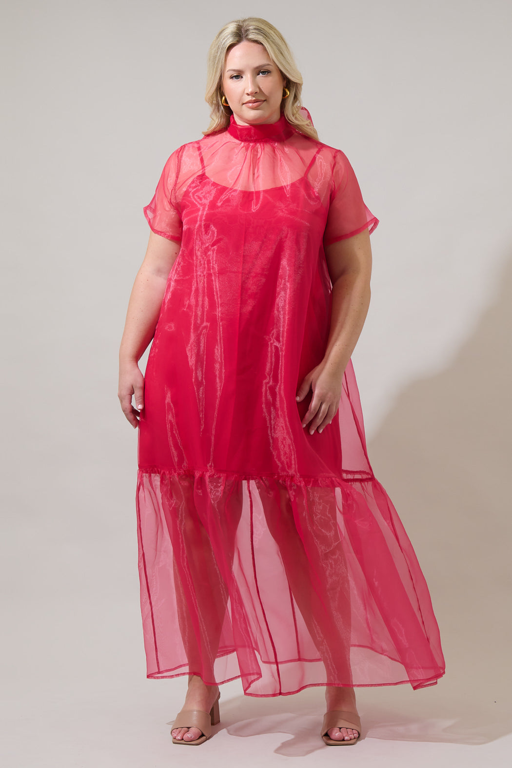 dime organza long cami dress Dime Organza Mockneck Maxi Dress FUCHSIA / XS by Sugarlips
