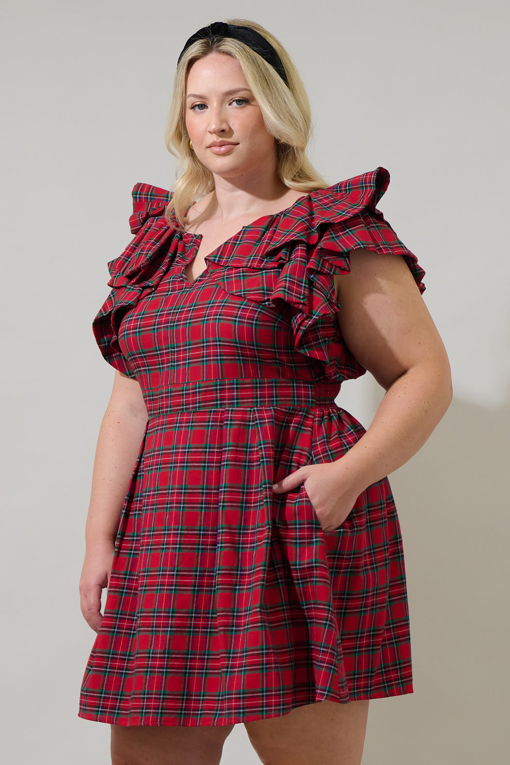plus size plaid mini dress Plus Size - Nightfall Tiered Mesh Mini Dress