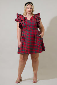 Arvada Plaid Wilma Ruffle Mini Dress Curve