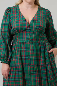 Jace Plaid Shely Button Down Midi Dress Curve