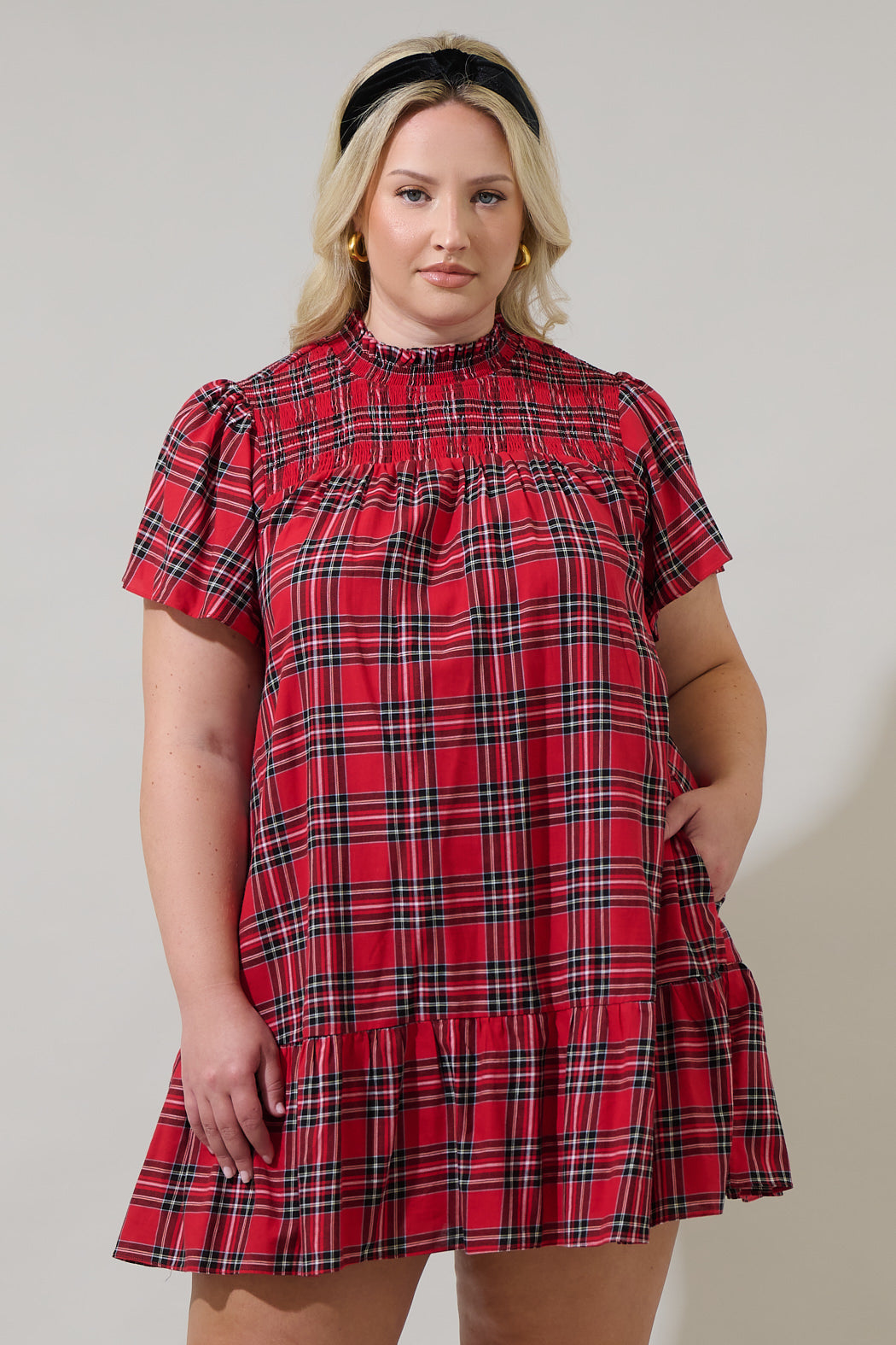 Boswell Tartan Plaid Yare Short Sleeve Mini Dress Curve Boswell Tartan Plaid Yare Short Sleeve Mini Dress Curve