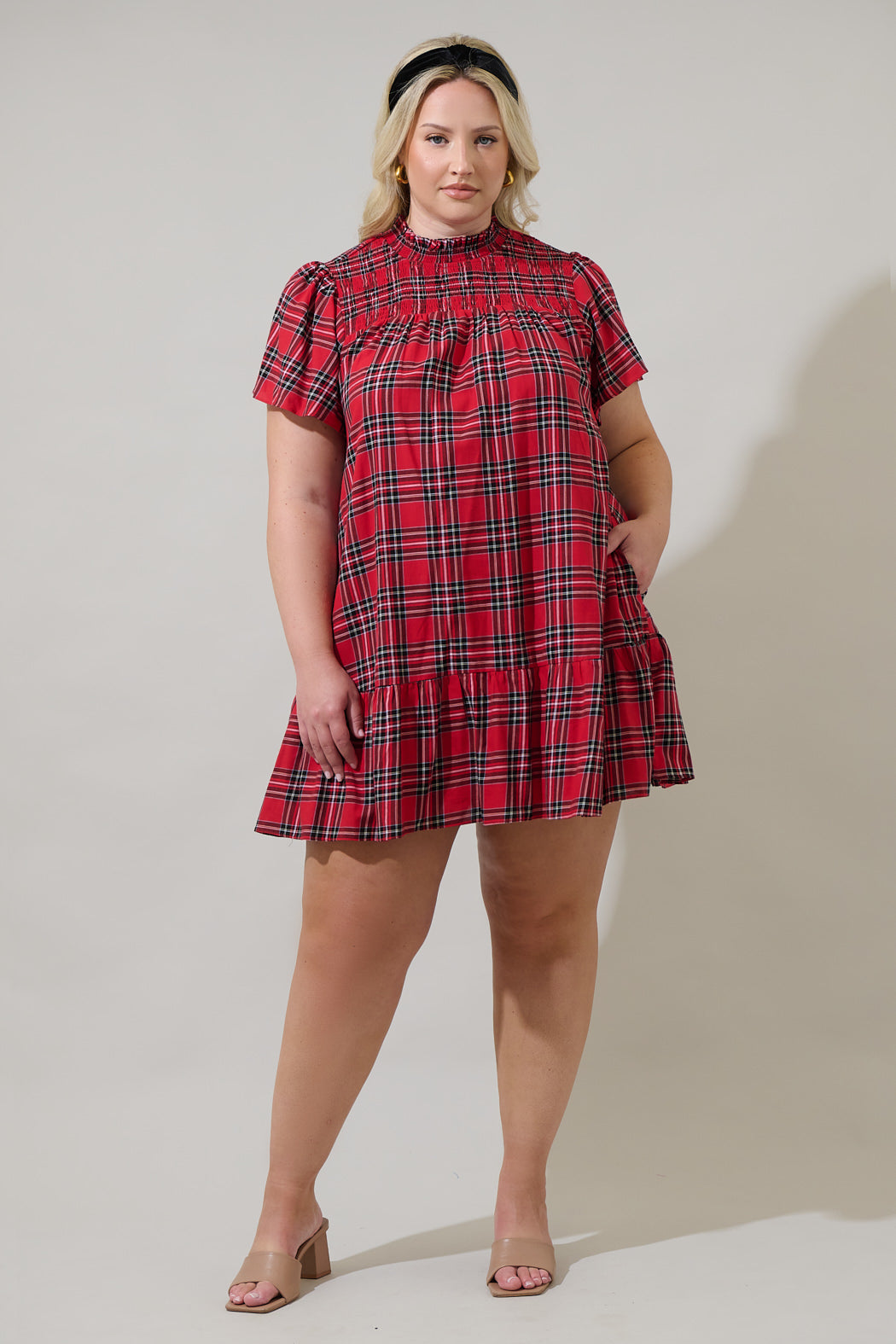 Boswell Tartan Plaid Yare Short Sleeve Mini Dress Curve Sugarlips Boswell Tartan Plaid Yare Short Sleeve Mini Dress Curve Sugarlips
