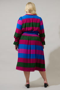 Saige Striped Ria Smocked Midi Dress Curve