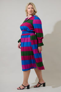 Saige Striped Ria Smocked Midi Dress Curve