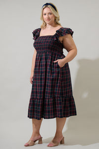 Chapman Plaid Girona Smocked Ruffle Midi Dress Curve