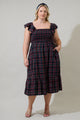 Chapman Plaid Girona Smocked Ruffle Midi Dress Curve