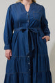 Skylah Denim Tiered Midi Dress Curve