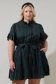 Brook Plaid Cottonwood Ruffle Button Down Mini Dress Curve