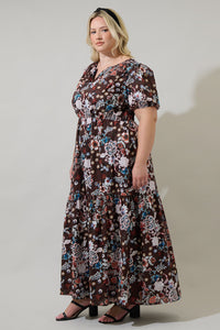 Journee Floral Morty Puff Sleeve Maxi Dress Curve