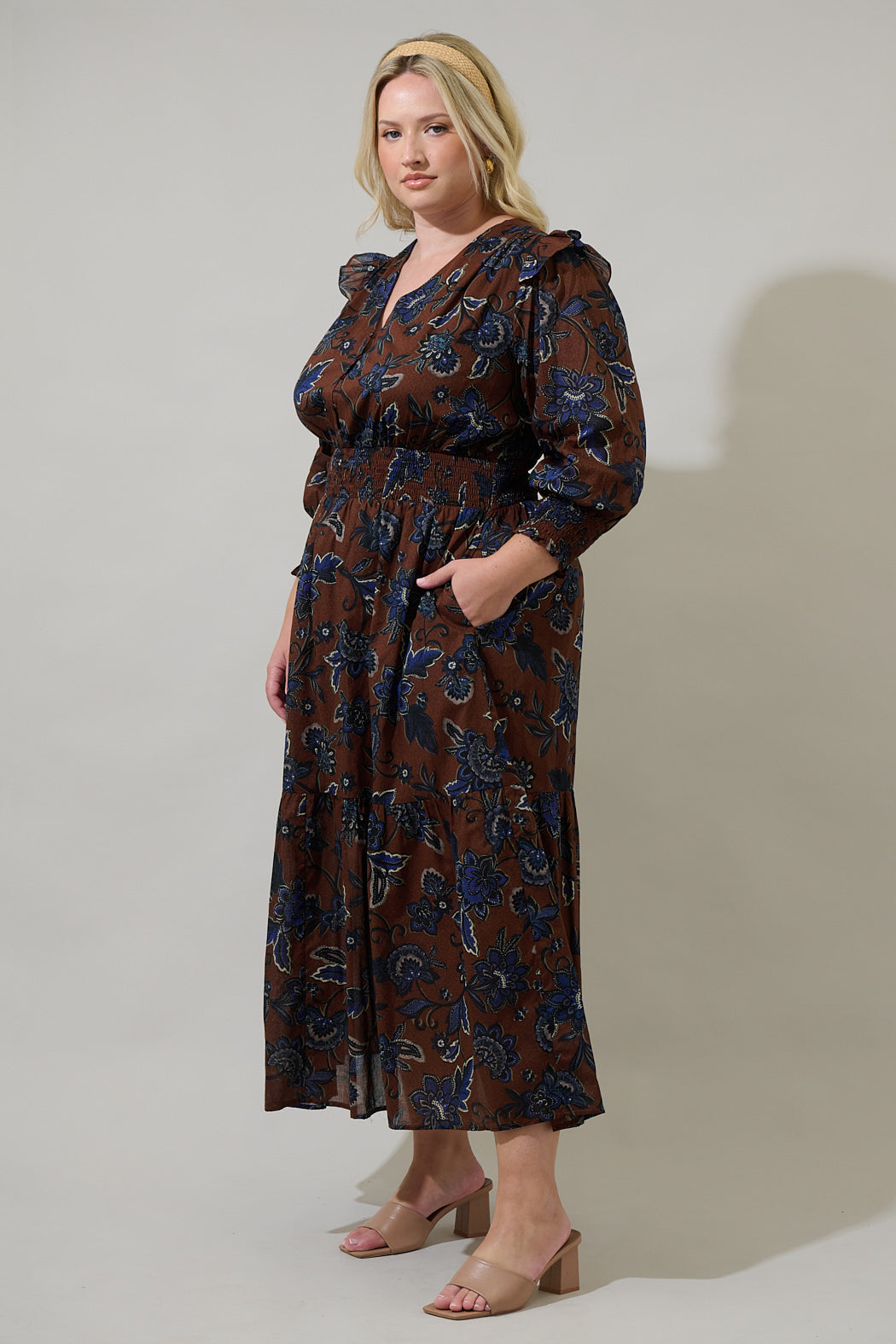 Marlina Floral Norma Long Sleeve Midi Dress Curve Sugarlips Marlina Floral Norma Long Sleeve Midi Dress Curve Sugarlips