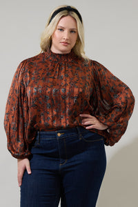 Leoben Floral Figaro Balloon Sleeve Blouse Curve