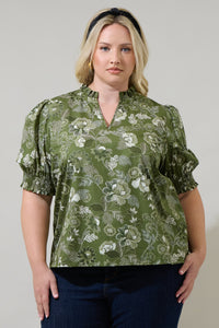 Hazleton Floral Reign Split Neck Top Curve