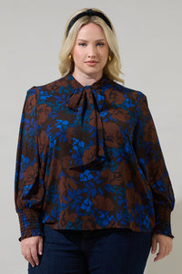 Lebanon Floral Etienne Tie Neck Long Sleeve Blouse Curve