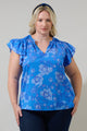 Selma Floral Claramay Ruffle Split Neck Cotton Voile Top Curve