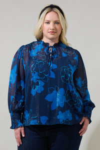 Bluford Floral Verona Split Neck Blouse Curve