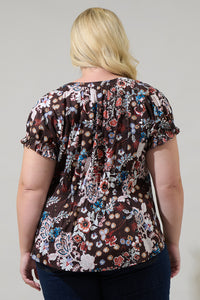 Journee Floral Jemma Ruffle Split Neck Top Curve