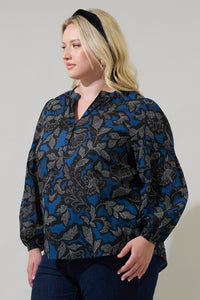 Aurina Floral Jamille Split Neck Poplin Top Curve