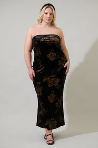 Ace Floral Dynamite Velvet Strapless Maxi Dress Curve