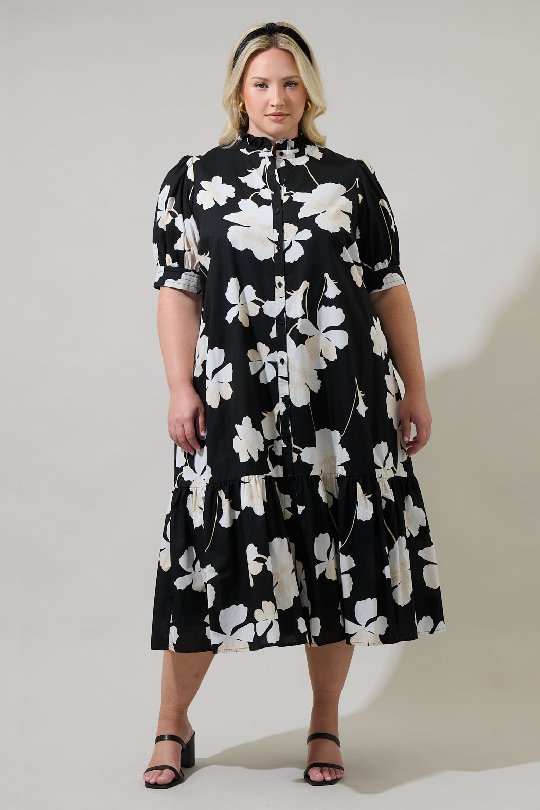 Medina Floral Giles Button Up Midi Dress Curve Sugarlips Medina Floral Giles Button Up Midi Dress Curve Sugarlips