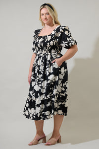 Mableton Floral Rosswell Smocked Midi Dress Curve