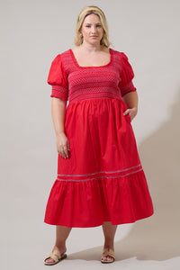 Carlene Smocked Stitch Midi Dress Curve