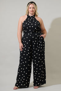 Kaline Polka Dot After Hours Backless Halter Jumpsuit Curve