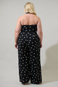 Kaline Polka Dot After Hours Backless Halter Jumpsuit Curve