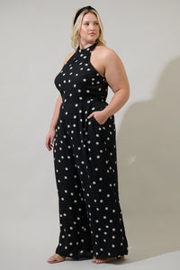 Kaline Polka Dot After Hours Backless Halter Jumpsuit Curve