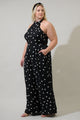 Kaline Polka Dot After Hours Backless Halter Jumpsuit Curve