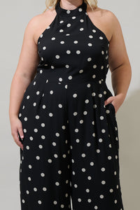 Kaline Polka Dot After Hours Backless Halter Jumpsuit Curve